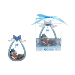 Mega Favors - Ethnic Baby Sleeping Under Pacifier Poly Resin in Gift Box - Blue