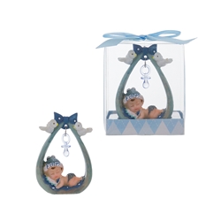 Mega Favors - Baby Sleeping Under Pacifier Poly Resin in Gift Box - Blue