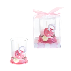 Mega Favors - Baby Pacifier with Rhinestone Poly Resin Candle Set in Gift Box - Pink