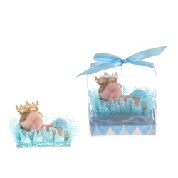 Mega Favors - Baby Wearing Crown Napping on Pillow Poly Resin in Gift Box - Blue