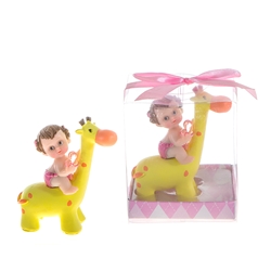 Mega Favors - Baby Sitting on Giraffe Holding Pacifier Poly Resin in Gift Box - Pink