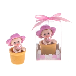 Mega Favors - Baby Sitting in Flower Pot with Pacifier Poly Resin in Gift Box - Pink
