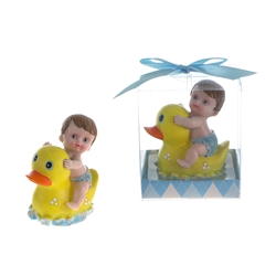 Mega Favors - Baby Sitting on Rubber Ducky Poly Resin in Gift Box - Blue