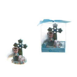 Mega Favors - Baby Angel Praying with Lamb Poly Resin in Gift Box - Blue