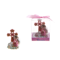 Mega Favors - Baby Angel Praying with Lamb Poly Resin in Gift Box - Pink