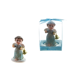 Mega Favors - Baby Angel Holding a Bell Poly Resin in Gift Box - Blue
