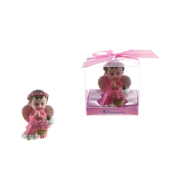 Mega Favors - Baby Angel Praying Next to Infant Poly Resin in Gift Box - Pink