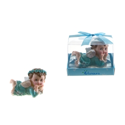 Mega Favors - Baby Angel Laying on Floor Poly Resin in Gift Box - Blue