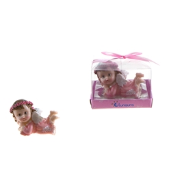 Mega Favors - Baby Angel Laying on Floor Poly Resin in Gift Box - Pink