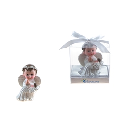 Mega Favors - Baby Angel Praying in White Next to Infant Poly Resin in Gift Box - Blue