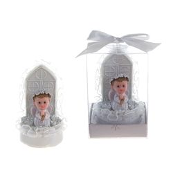 Mega Favors - Baby Praying in White in Rose Garden Poly Resin in Gift Box - Blue