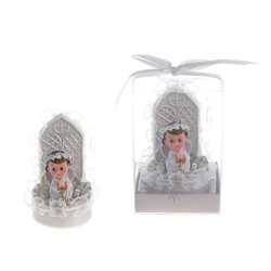 Mega Favors - Baby Praying in White in Rose Garden Poly Resin in Gift Box - Pink