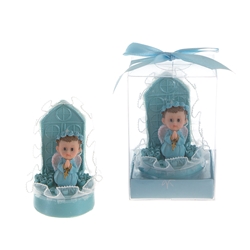 Mega Favors - Baby Praying in Rose Garden Poly Resin in Gift Box - Blue