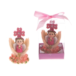 Mega Favors - Baby Praying on Palm with Roses Poly Resin in Gift Box - Pink