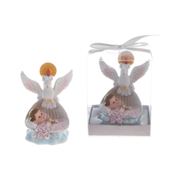 Mega Favors - Baby Laying in Bassinet with Dove Poly Resin in Gift Box - Pink