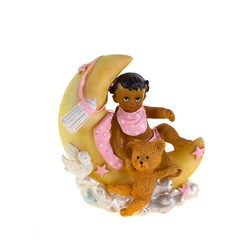 Mega Favors - Ethnic Baby Sitting on Crescent Moon Poly Resin - Pink