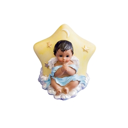 Mega Favors - Baby Angel Sitting in Front of a Star Poly Resin - Blue