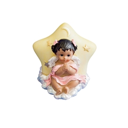 Mega Favors - Baby Angel Sitting in Front of a Star Poly Resin - Pink