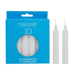 HS Candles - 10 pcs 4" Unscented Household Taper Candle - White