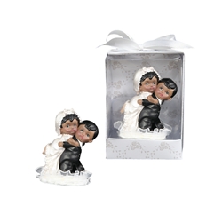 Mega Favors - Ethnic Baby Wedding Couple Piggyback Ride Poly Resin in Designer Box - White