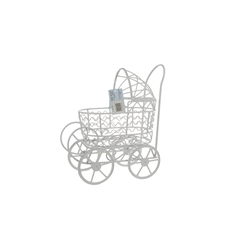 Mega Crafts - 8" Wire Baby Stroller with Moveable Wheels - White