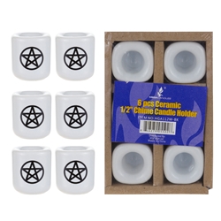 Mega Candles - 6 pcs Ceramic 1/2" Pentacle Chime Candle Holder - Black