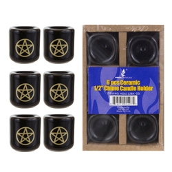 Mega Candles - 6 pcs Ceramic 1/2" Pentacle Chime Candle Holder - Gold