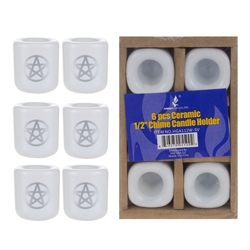 Mega Candles - 6 pcs Ceramic 1/2" Pentacle Chime Candle Holder - Silver