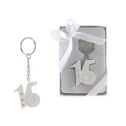 Mega Favors - Sweet 15 Poly Resin Key Chain in Gift Box - White