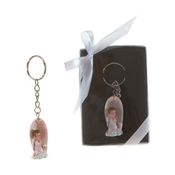 Mega Favors - Baby Angel Praying on Clouds Poly Resin Key Chain in Gift Box - Blue