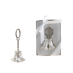 Mega Favors - Double Wedding Bells Poly Resin Key Chain in Gift Box - White