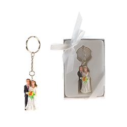 Mega Favors - Wedding Couple Poly Resin Key Chain in Gift Box - White