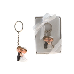 Mega Favors - Baby Wedding Couple Poly Resin Key Chain in Gift Box - White