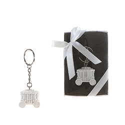 Mega Favors - Wedding Carriage Poly Resin Key Chain in Gift Box - White