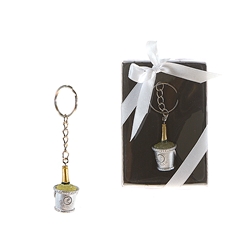 Mega Favors - Champagne Bottle in Bucket of Ice Poly Resin Key Chain - Black