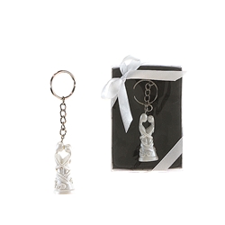 Mega Favors - Wedding Couple Embracing Poly Resin Key Chain in Gift Box - White