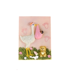 Mega Favors - Stork Carrying Ethnic Newborn Baby Poly Resin Plaque - Pink