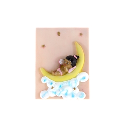 Mega Favors - Ethnic Baby Laying on Moon Poly Resin Plaque - Pink