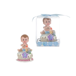 Mega Favors - Baby Sitting on Cake Poly Resin in Gift Box - Blue