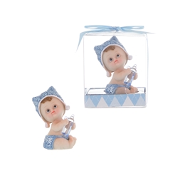 Mega Favors - Baby Holding Clear Bottle Poly Resin in Gift Box - Blue