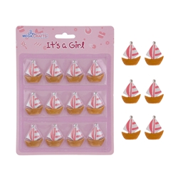 Mega Crafts - 12 pcs Baby Sail Boat Poly Resin Embellishments - Pink