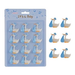 Mega Crafts - 12 pcs Stork Carrying Blanket Poly Resin Embellishments - Blue