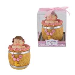 Mega Favors - Baby Napping in Barrel Poly Resin in Gift Box - Pink