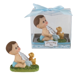 Mega Favors - Baby Sitting with Puppy Poly Resin in Gift Box - Blue