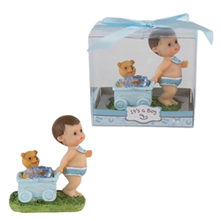 Mega Favors - Baby Pulling Wagon Poly Resin in Gift Box - Blue