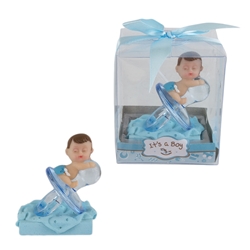 Mega Favors - Baby Sitting on Large Pacifier Poly Resin in Gift Box - Blue