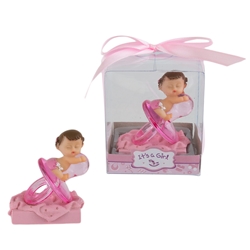 Mega Favors - Baby Sitting on Large Pacifier Poly Resin in Gift Box - Pink