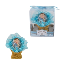 Mega Favors - Baby Sleeping in Rocker Poly Resin in Gift Box - Blue