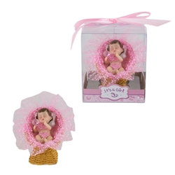 Mega Favors - Baby Sleeping in Rocker Poly Resin in Gift Box - Pink
