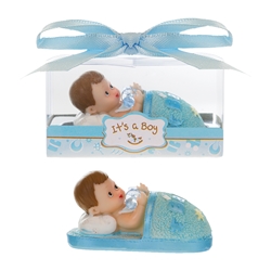 Mega Favors - Baby Laying inside Slipper Poly Resin in Gift Box - Blue